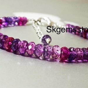 Pulseira de Safira Rosa-Púrpura Raríssima | Contas de Safira Facetadas em Formato de Rondelle de Qualidade AAAA++ | Contas de Pedras Preciosas de Safira | Pulseira Delicada de Safira