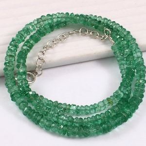EMERALD NECKLACE&#39;S| AAA++Genuine Emerald Faceted Rondelle Beads|Zambia Emerald Faceted Rnondelle Beads|Emerald Beads For Making Jewelry