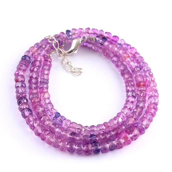 AAAA+ QUALITY|Purple Sapphire Gemstone Beads Sapphire Faceted Rondelle Beads Sapphire Beads Necklace| Full Sparkling Sapphire|16" Necklace