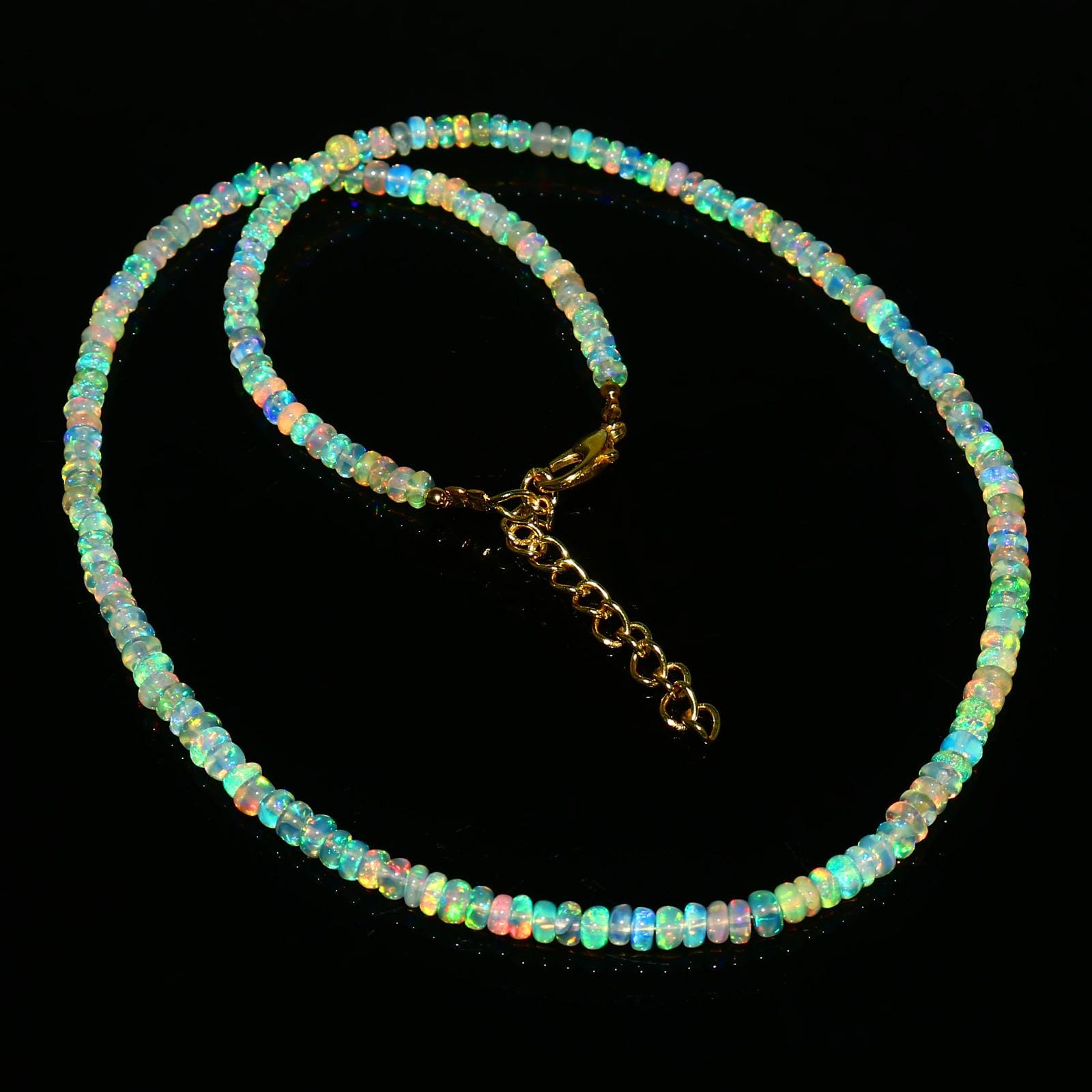 Ethiopian Opal Rondelle Bead Necklace: Welo Fire Opal, 16 Inch Natural ...