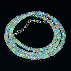 Natural Ethiopian Welo Fire Opal Smooth Rondelle Beads | Opal Rondelle Beaded Women Jewelry| Fire Opal Beads Necklace 16 Inch 3-4 mm Opal
