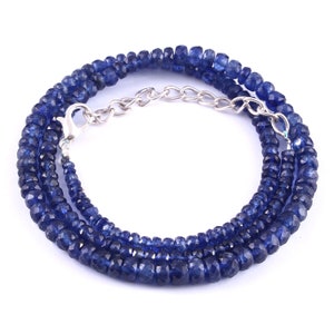 AAA+ Natural Blue Sapphire Necklace| Faceted Blue Sapphire Beads Necklace| 100% Natural Sapphire| Blue Sapphire Rondelle Beads| 17 Inch