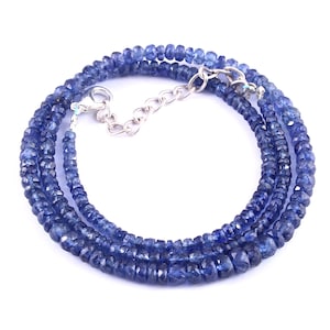 Natural Blue Sapphire Necklace| Faceted Blue Sapphire Beads Necklace| AAA++ Grade Natural Sapphire| Blue Sapphire Rondelle Beads| 17 Inch