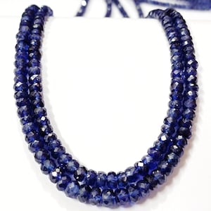 Natural Blue Sapphire Necklace| Faceted Blue Sapphire Beads Necklace| AAA++ Grade Natural Sapphire| Blue Sapphire Rondelle Beads| 17 Inch