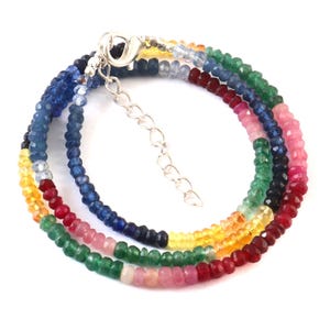 Natural Multi Sapphire Beads Necklace| Multi Sapphire Faceted Beads Necklace| AAA+ Quality Multi Sapphire Beaded Necklace| 16 Inch Gemstone|