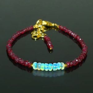 Rhodolite Garnet & Welo Opal Bracelet: Faceted Gemstone Jewelry
