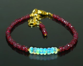 Rhodolite Garnet & Welo Opal Bracelet: Faceted Gemstone Jewelry