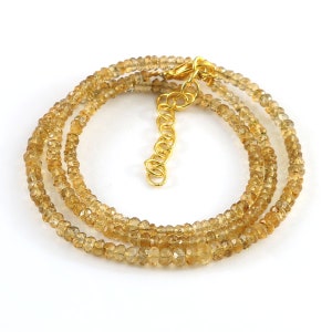 100% Natural Citrine Beaded Necklace| 2.5 To 4 MM Yellow Citrine Faceted Rondelle Beads Necklace| Wedding Necklace| Sparkling Gift For Her