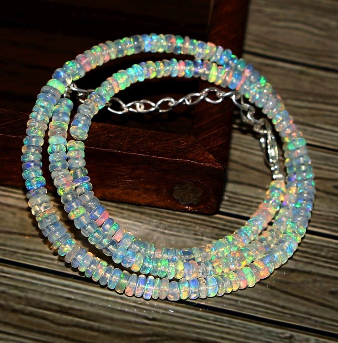 Ethiopian Welo Fire Opal Necklace | Rondelle Beads, 16 Inch Natural ...