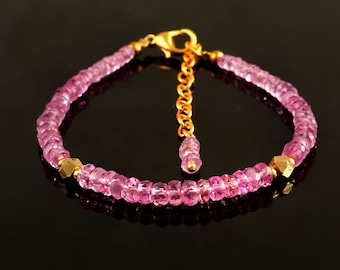 ARMBAND saffier| Roze saffierarmband| Volledig sprankelende roze saffier gefacetteerde rondelle kralenarmband| Saffiersieraden voor dames|