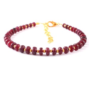 Bracelet longido rubis 100 % naturel | Perles rondes lisses rubis naturel non chauffées AAA+++ | Bracelet de perles de rubis naturels| Perles de pierres précieuses naturelles