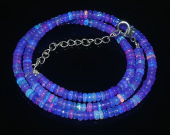 COLLIER D'OPALE VIOLET|Collier de perles d'opale pourpre naturelle|Perles rondelles d'opale de feu|Collier de perles d'opale|Rang de perles lisses d'opale|Perle multi-opale