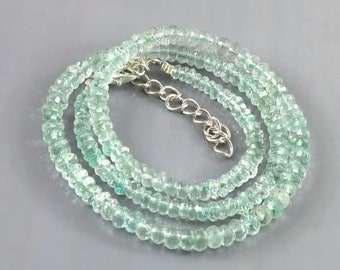 Natural Aquamarine Faceted Rondelle Beads Aquamarine Beaded Necklace Aquamarine Gemstone Beaded Necklace Handmade Necklace Dainty Necklace