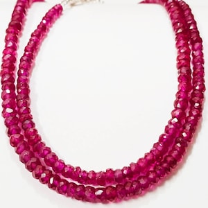 100% Natural Ruby  Faceted Rondelle Beads Necklace| 3-5 MM Rondelle Ruby Beads| 16" Ruby Gemstone Beads| AAA++ Ruby Faceted Beads Necklace|