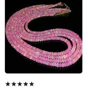 Natural Ethiopian Pink Fire Opal Smooth Rondelle Beads Necklace| Pink Opal Necklace| AAA+ 4 Stand Opal Rondelle Beads Necklace 16 Inch image 2