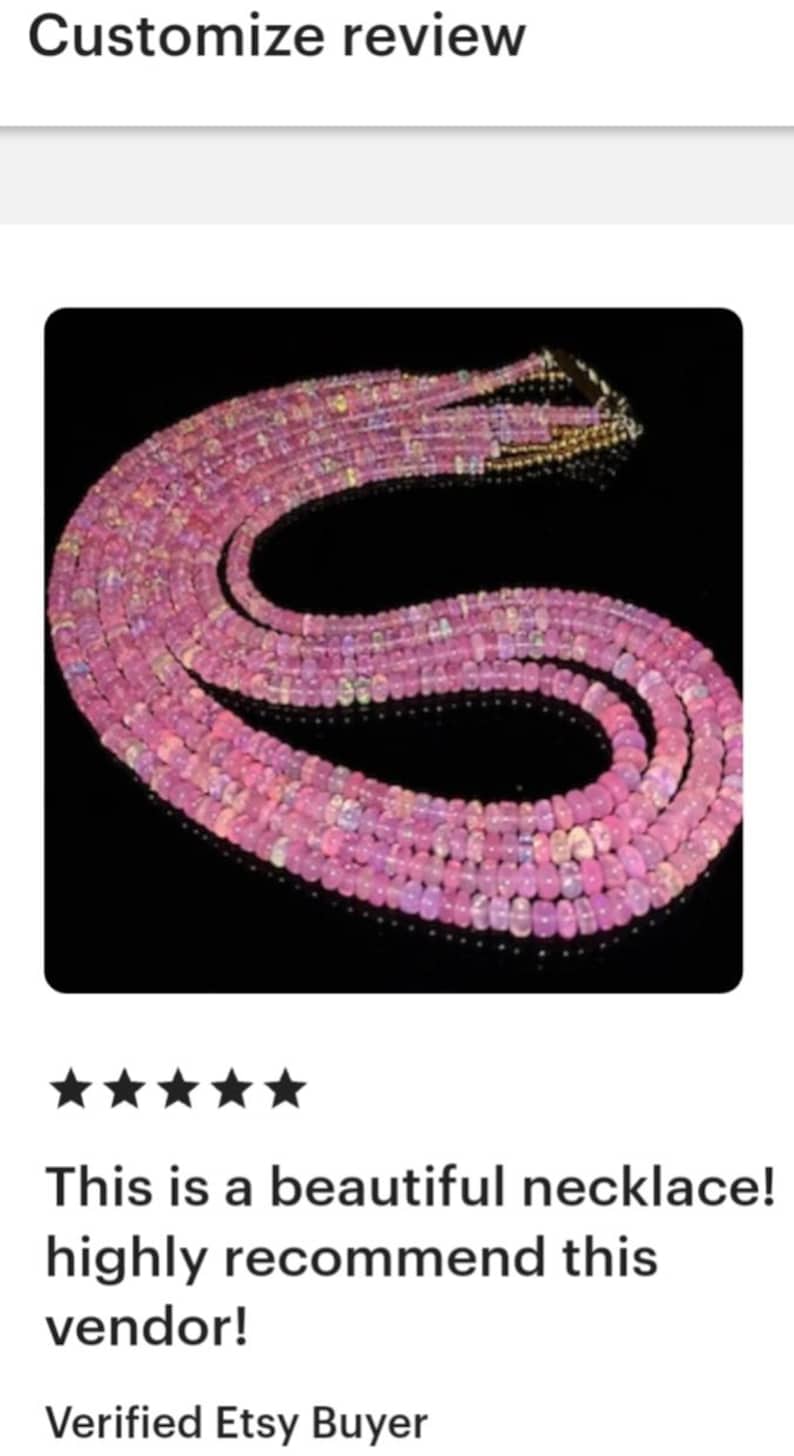 Natural Ethiopian Pink Fire Opal Smooth Rondelle Beads Necklace| Pink Opal Necklace| AAA+ 4 Stand Opal Rondelle Beads Necklace 16 Inch image 2