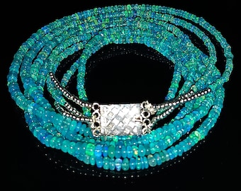 Natural Ethiopian Paraiba Fire Opal Smooth Rondelle Beads Necklace| Paraiba Opal Necklace| AAA+4 Stand  Opal Rondelle Beads Necklace 16 Inch