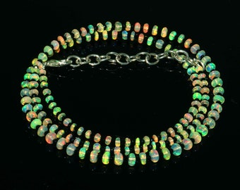 AAA+ Natural Ethiopian Opal Beads Necklace| Opal Beads Necklace| Welo Fire Opal Beads Necklace| Black Spinal Beads Necklace| 17Inch