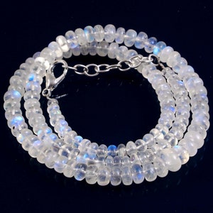 AAA+ 100% Natural Blue Fire Moonstone Bead Necklace, Rainbow Moonstone Bead 3 To 8 MM Necklace 16 Inch Gemstone, Gift For Her,