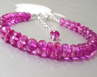AAAA++ saffierarmband|Topkwaliteit roze saffier gefacetteerde rondelle kralen| 6-8 mm saffierkraal sprankelende saffier saffier sieraden voor dames