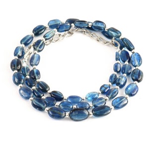 Natural Kyanite Oval Nuggets Beads Necklace|Blue Fleshy Kyanite Beads| AAA+Kyanite Gemstone Beads|Kyanite Smooth Nuggets Beads|17&quot; Gemstone