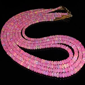 Natural Ethiopian Pink Fire Opal Smooth Rondelle Beads Necklace| Pink Opal Necklace| AAA+ 4 Stand Opal Rondelle Beads Necklace 16 Inch