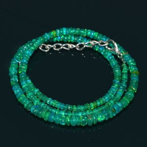 Natural Ethiopian Green Fire Opal Smooth Rondelle Beads Necklace| Green Opal Necklace| AAA+ Opal Rondelle Beads Necklace 16 Inch