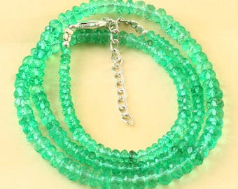 Extremely Rarest-AAAA+Natural Emerald Faceted Rondelle Beaded Necklace Zambia Emerald Faceted Beads Genuine Emerald Beads For Making Jewelry
