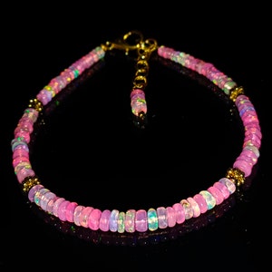 Bracelet en opale| Opale de feu Welo d'Éthiopie naturelle | Bracelet de perles d'opale d'Éthiopie|Bracelet délicat d'opale de feu rose| Bracelet en opale véritable | 7 pouces
