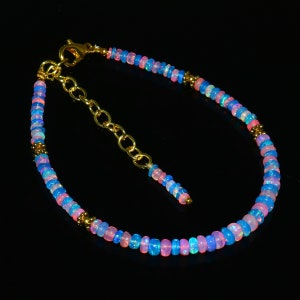 Opal Bracelet&#39;s| Natural Ethiopian Blue Opal Bracelet| Opal Smooth Rondelle Beads| Welo Opal Bracelet|Multi Fire Opal| Genuine Opal Bracelet