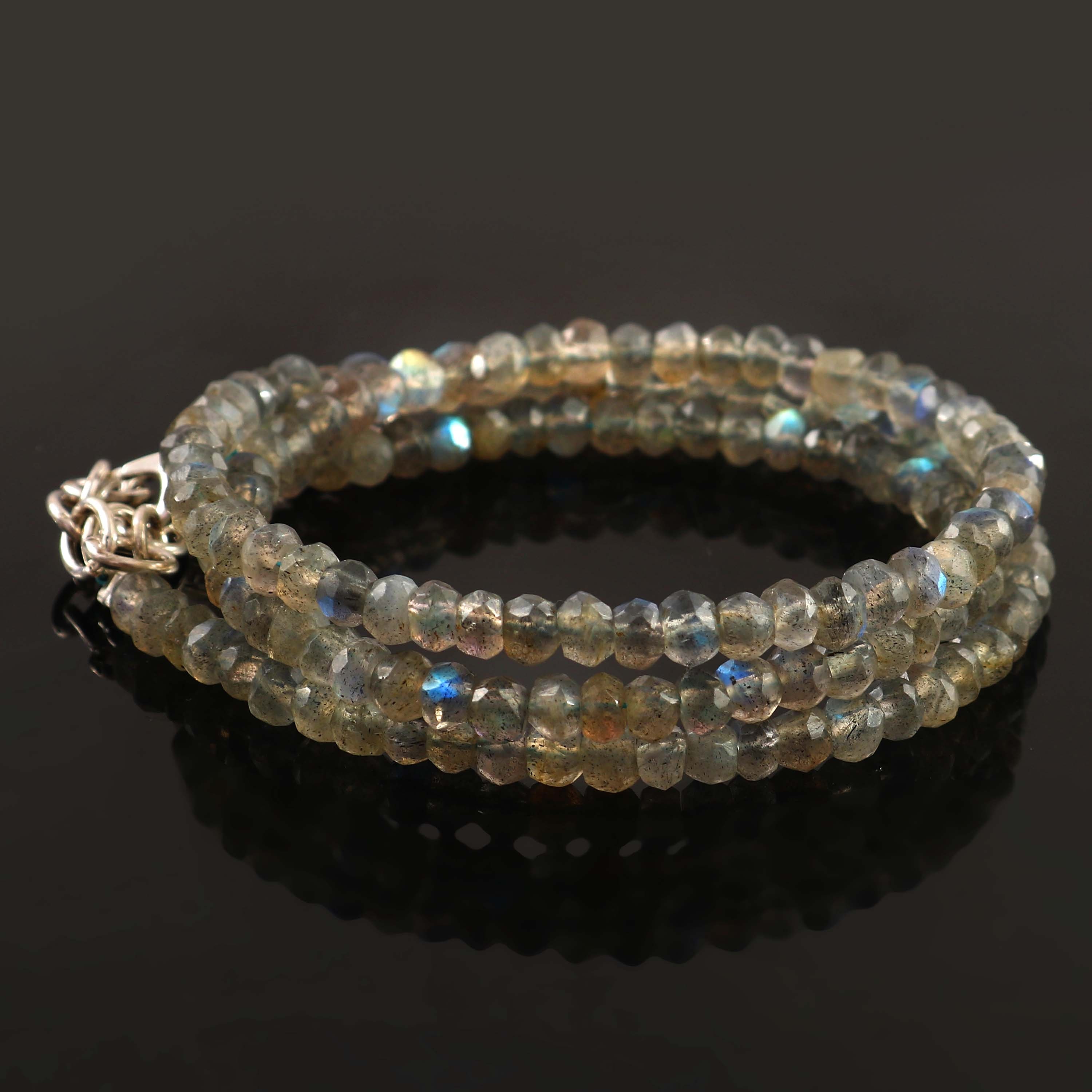 Collier Labradorite Bleue Flashy - Perles Rondes Facettées - Réglable - Artisanal - Cadeau Amour Ou Chance