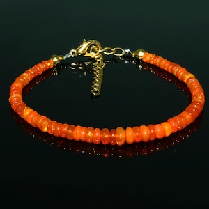 Natural Orange Opal Bracelet| Natural Ethiopian Orange Opal Beaded Bracelet| AAA+ Smooth Opal Bracelet| Welo Fire Opal Bracelet| 6 Inch