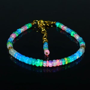 Ethiopian Opal Beaded Dainty Bracelet|AAA Grade Opal Bracelet|Multi Color Fire Opal Bracelet|Genuine Opal Jewelry| 7&quot; Welo Fire Opal Beads
