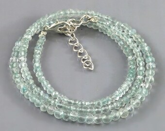 100% Natural Aquamarine Faceted Beads Necklace| Aquamarine Rondelle Beads| AAA+ Top Quality Aquamarine Necklace 3 To 4 MM 16" Gemstone