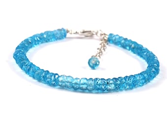 Blue Topaz Faceted Rondelle Beads Bracelet|Rare Sky Blue Topaz Gemstone Bead|Natural Blue Topaz Beads For Jewelry|AAA+++Blue Topaz Bracelet