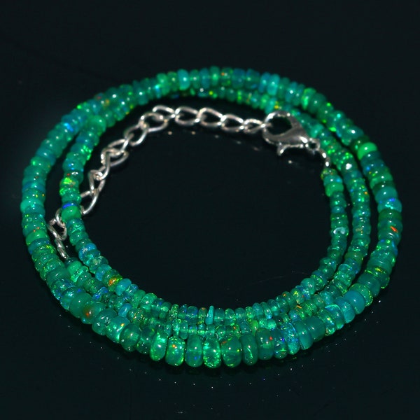 Collier de perles rondes lisses en opale de feu verte éthiopienne naturelle | Collier Opale Verte| AAA+ Opale Rondelle Perles Collier 16 Pouces