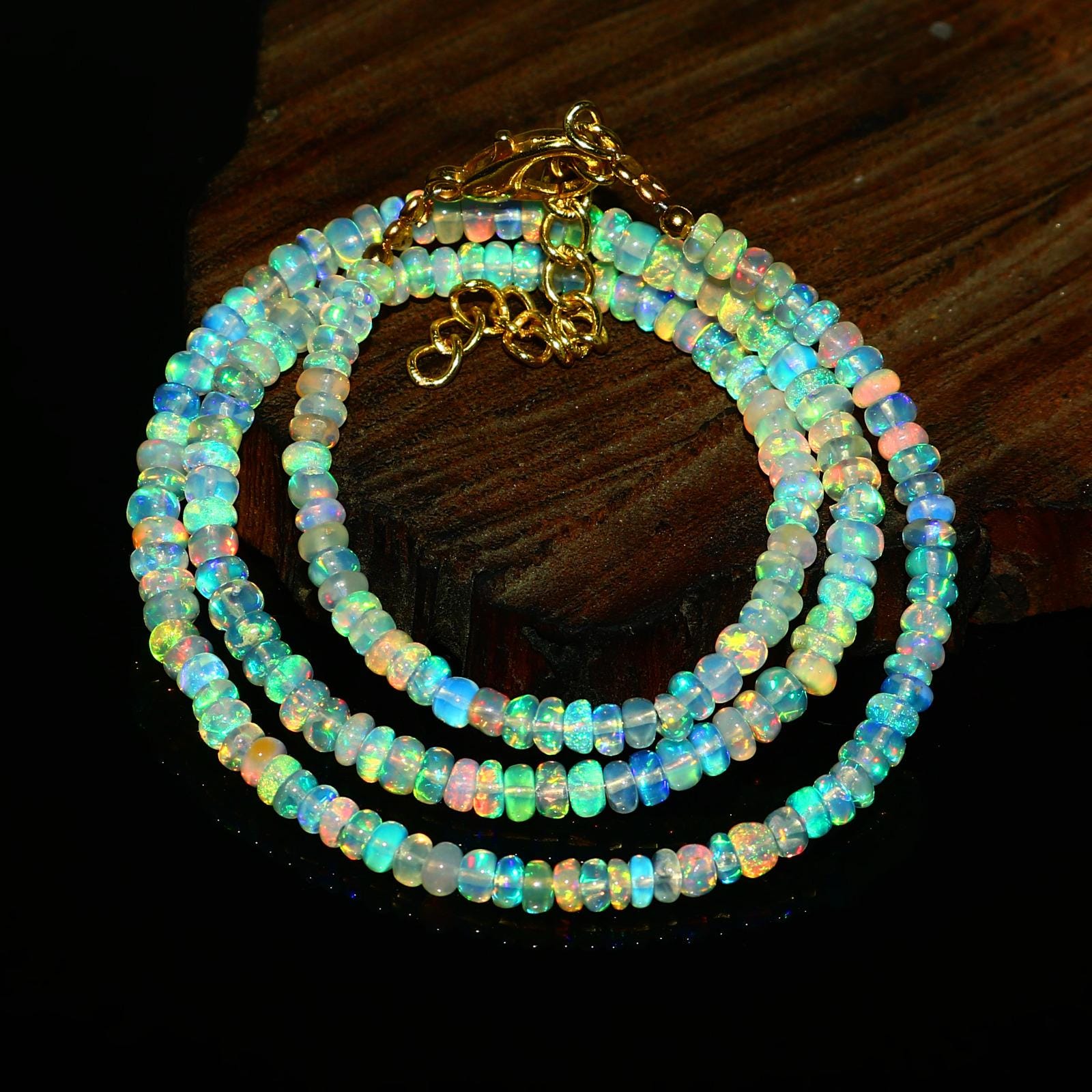 Ethiopian Opal Rondelle Bead Necklace: Welo Fire Opal, 16 Inch Natural ...