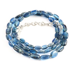 100% Natural Kyanite Oval Beads Necklace|Smooth Kyanite Oval Nuggets Bead|Genuine Blue Kyanite Beads|16&quot;Strand For Handmade Jewelry Necklace