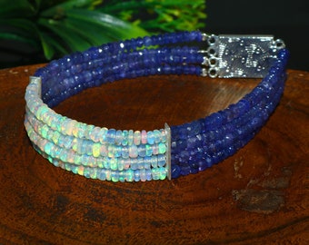 AAA++++Natural Tanzanite Beads Bracelet|Tanzanite Faceted Beads| Tanzanite Faceted Beads Bracelet| Tanzanite Rondelle Beads| Opal Bracelet
