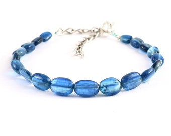 100% Natural Kyanite Bracelet | Kyanite Oval Beads Bracelet| Kyanite Smooth Oval Beaded Bracelet | 6 Inch Bracelet | AAA Kyanite Bracelet|