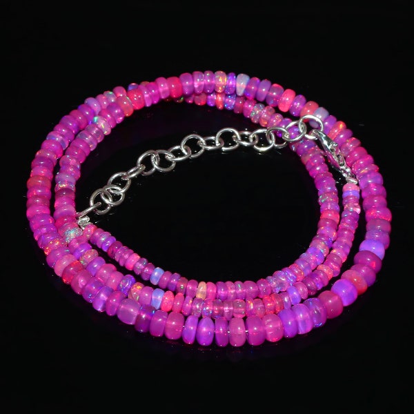 OPAL NECKLACE'S|Natural Ethiopian Pink Fire Opal Smooth Rondelle Beads Necklace| Pink Opal Necklace| AAA+ Opal Rondelle Beads Necklace 16"