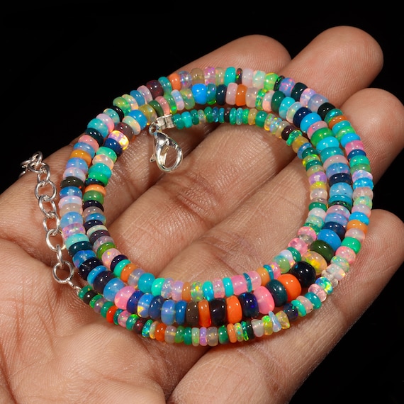 Multi Colour Opal Beads| Disco Multi Fire Opal Necklace|aaa+