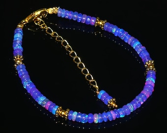 Ethiopian Welo Opal Bracelet: Natural Fire Opal Beads, 7 Inch Smooth Opal Beads Bracelet Genuine Purple Opal Beads Fire Opal Beads Welo Fire