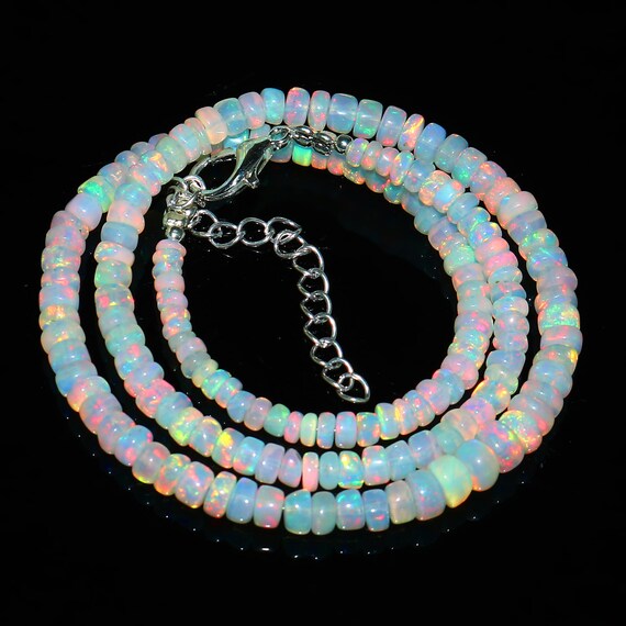 Ethiopian Opal Beaded Necklace|AAA Welo Opal Rondelle Necklace|October Birthstone|Genuine Ethiopian Opal|flashy Opal Beads|Smooth Opal Beads