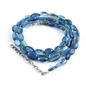 100% Natural Kyanite Oval Beads Necklace|Smooth Kyanite Oval Nuggets Bead|Genuine Blue Kyanite Beads|16&quot;Strand For Handmade Jewelry Necklace