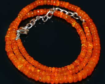 Natural Ethiopian Orange Fire Opal Smooth Rondelle Beads Necklace| Orange Opal Necklace| AAA+ Opal Rondelle Beads Necklace 16 Inch