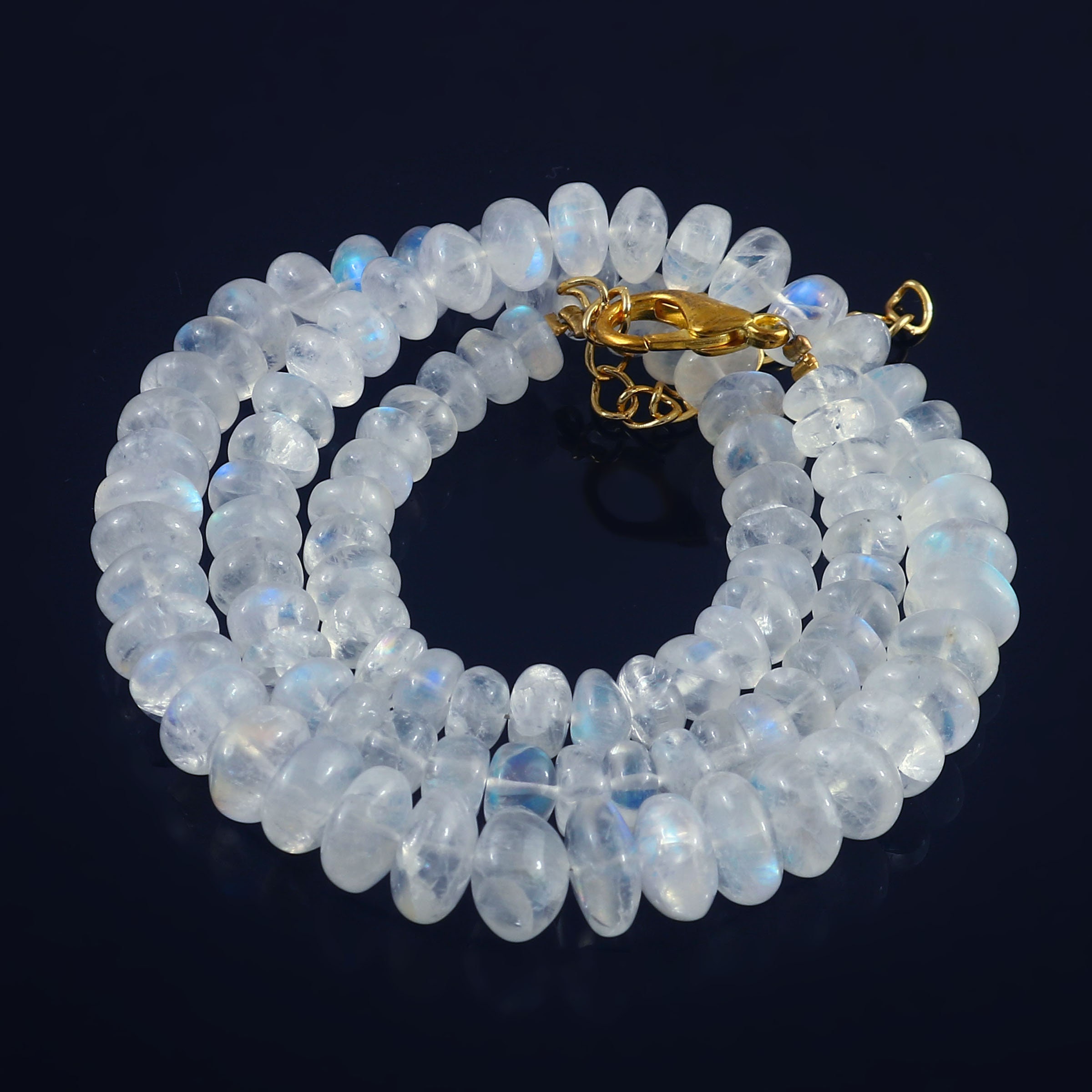 Collier Perles Rondelles En Pierre De Lune Blanche Feu Bleu Naturel - Longueur 18" (45cm) - 5 à 10mm