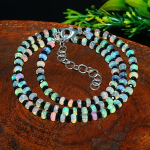 Natural Ethiopian Welo Fire Opal Smooth Rondelle Beads | Opal Rondelle Beaded Women Jewelry| Fire Opal Beads Necklace 17 Inch 3-4.5 mm Opal