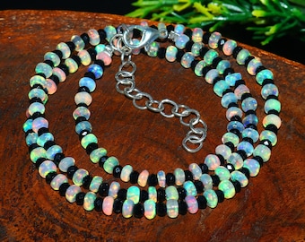 Natural Ethiopian Welo Fire Opal Smooth Rondelle Beads | Opal Rondelle Beaded Women Jewelry| Fire Opal Beads Necklace 17 Inch 3-4.5 mm Opal