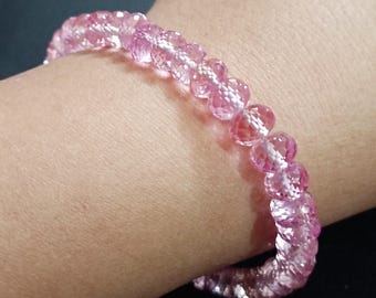 AAAA++ saffierarmband|Topkwaliteit roze saffier gefacetteerde rondelle kralen| 6-7 mm saffierkraal sprankelende saffier saffier sieraden voor dames